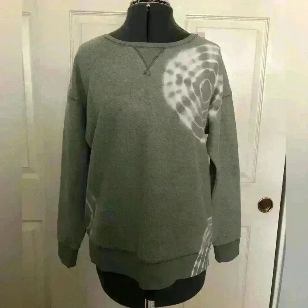 JUSTICE olive military green fleece tye-die long sleeve pullover youth 14-16